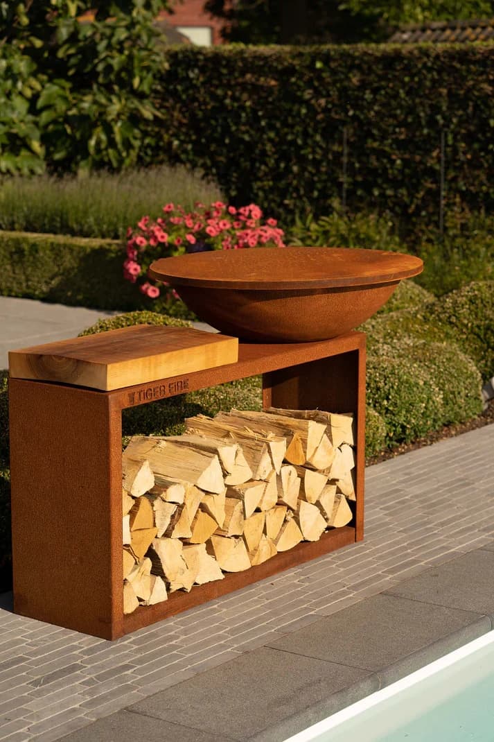 Ash Wood Worktop - Tiger Fire Plancha BBQ 112