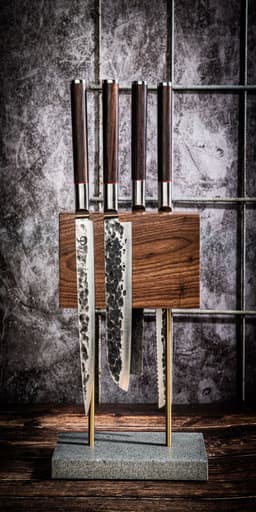 Magnetic Knife Block Walnut with Natural Stone Base