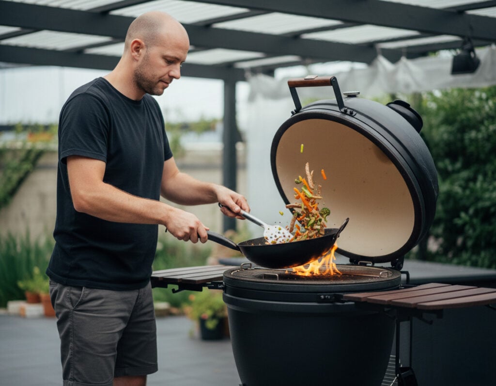 wokken op de kamado bbq